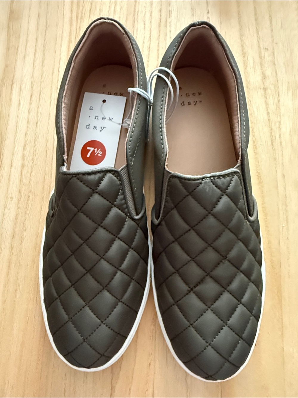 a new day Quilted Slip-On Sneakers in Olive Green